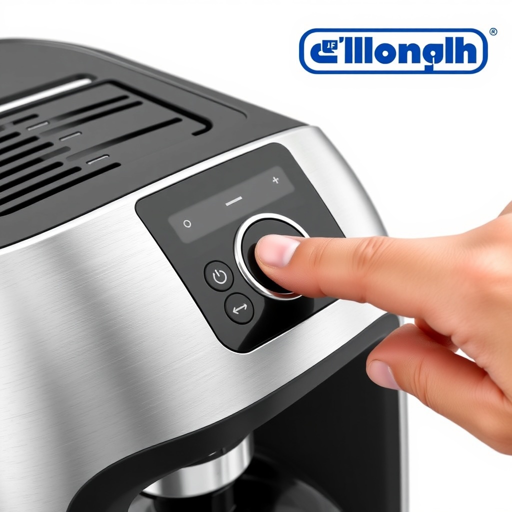<clean photorealistic photo/illustration of the control panel on top of the De'Longhi Ping