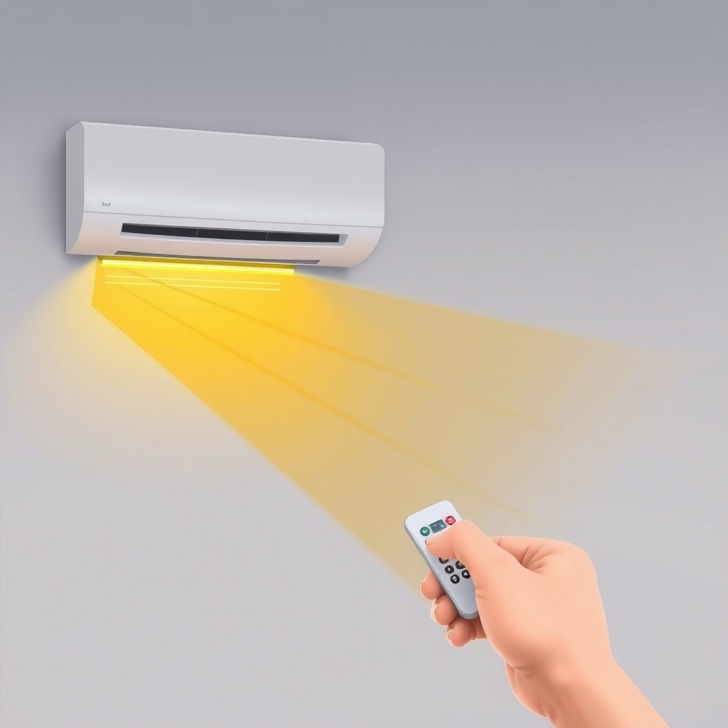 A photorealistic illustration showing the infrared beam path from the remote control to th