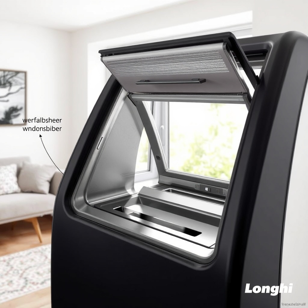 Eine detailgetreue Nahaufnahme des Abluftschlauchs der De'Longhi Pinguino PAC N82