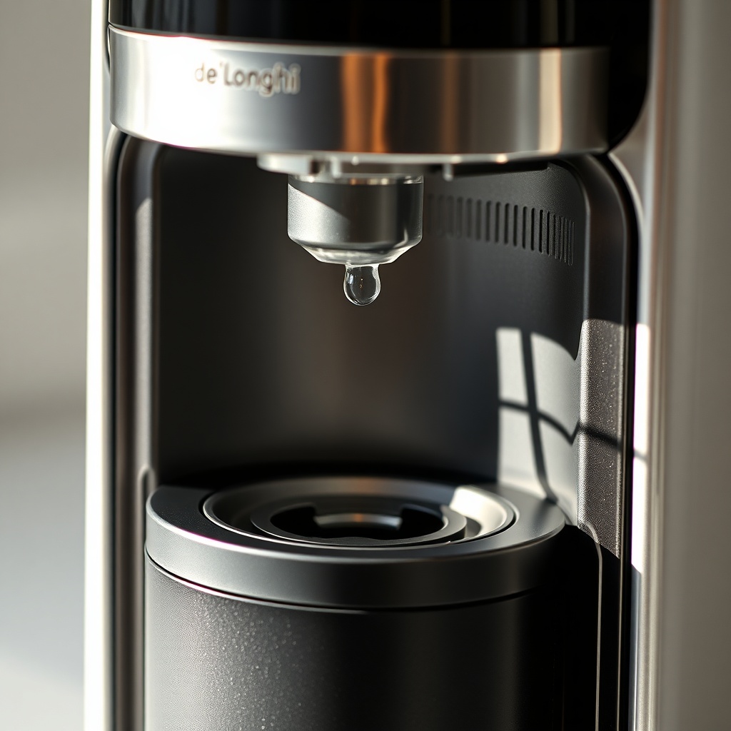 A close-up photorealistic photo of a De'Longhi Pinguino PAC N82 with the front panel open