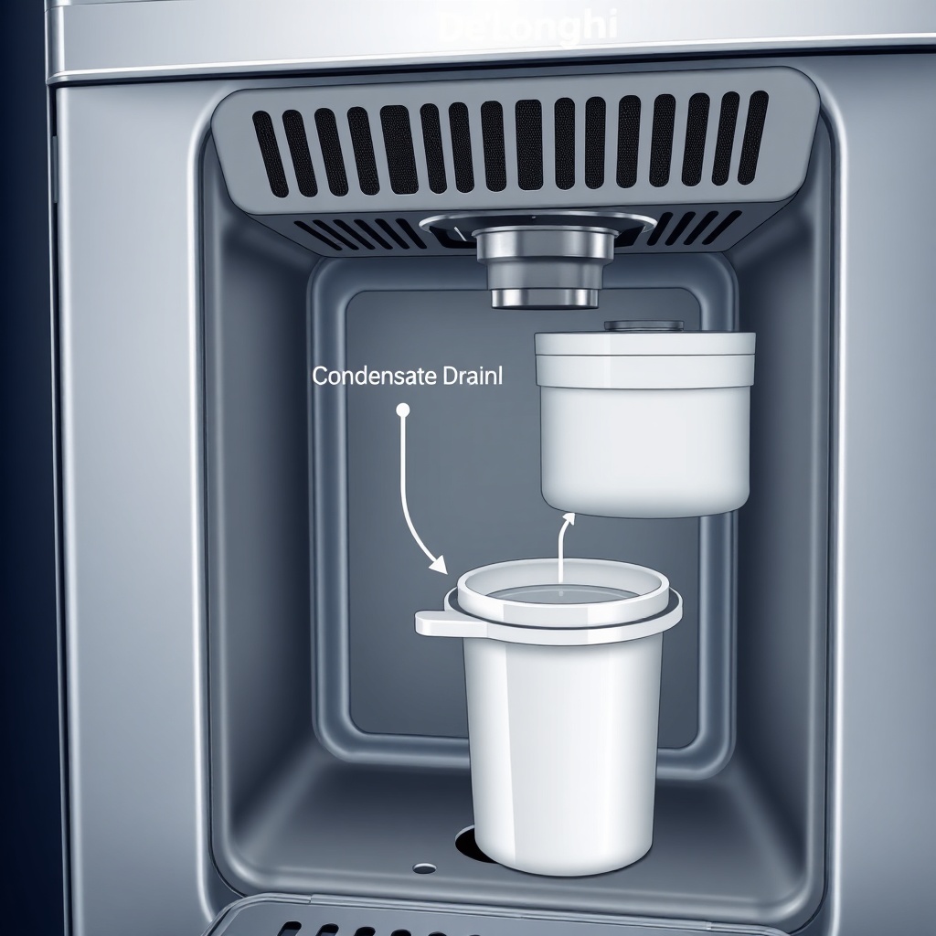 A photorealistic detailed illustration showing the interior of a De'Longhi Pinguino PAC N8