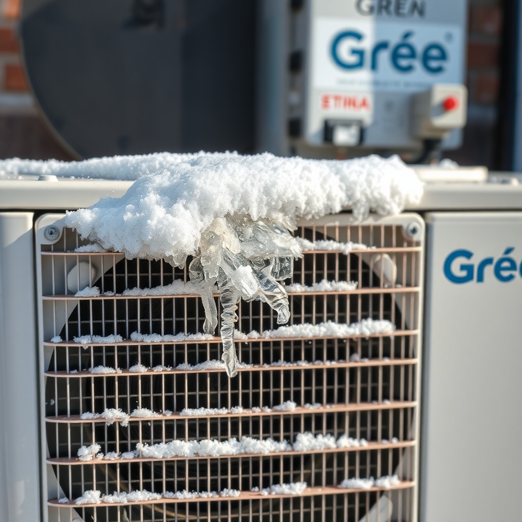Close-up photograph of a Gree GWH09AAA-K3NNA2A outdoor unit with the front panel removed