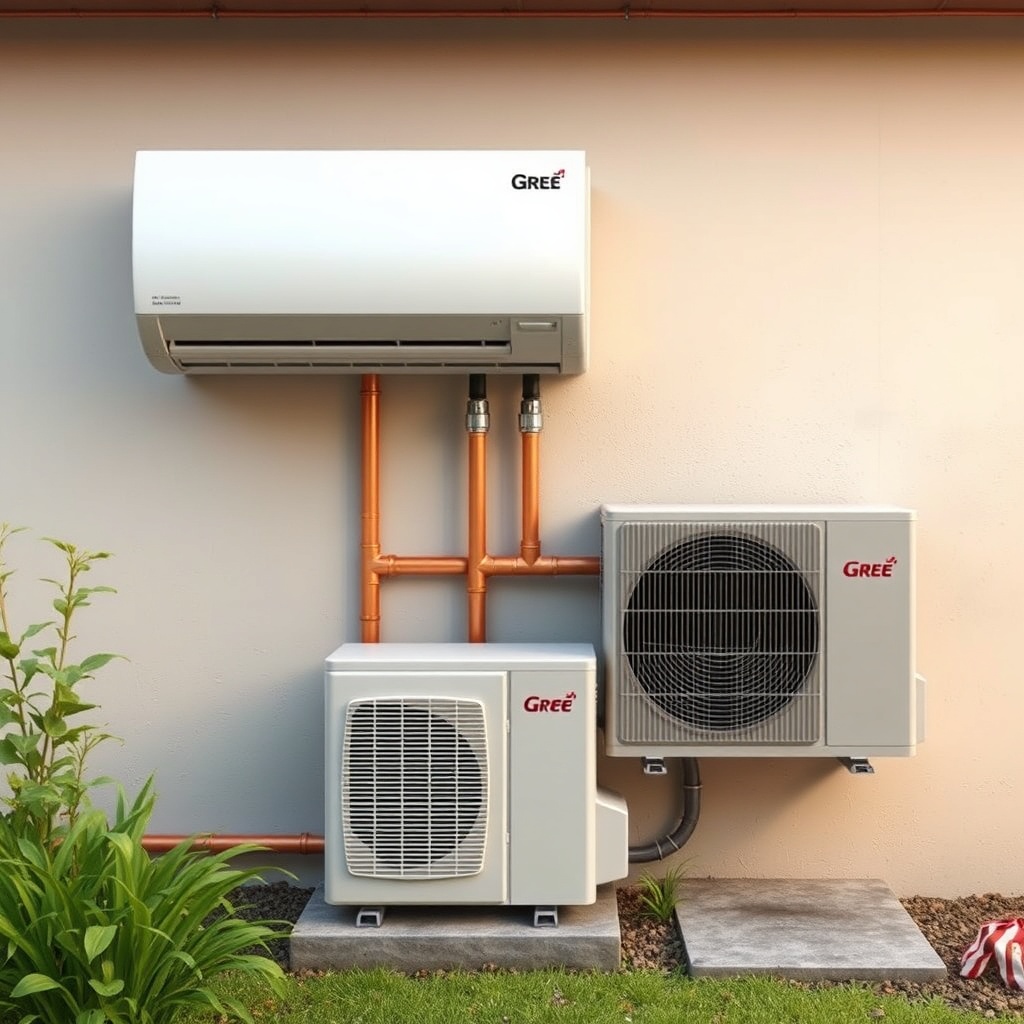 A clean photorealistic photo of a Gree GWH09AAA-K3NNA2A indoor unit mounted on a wall