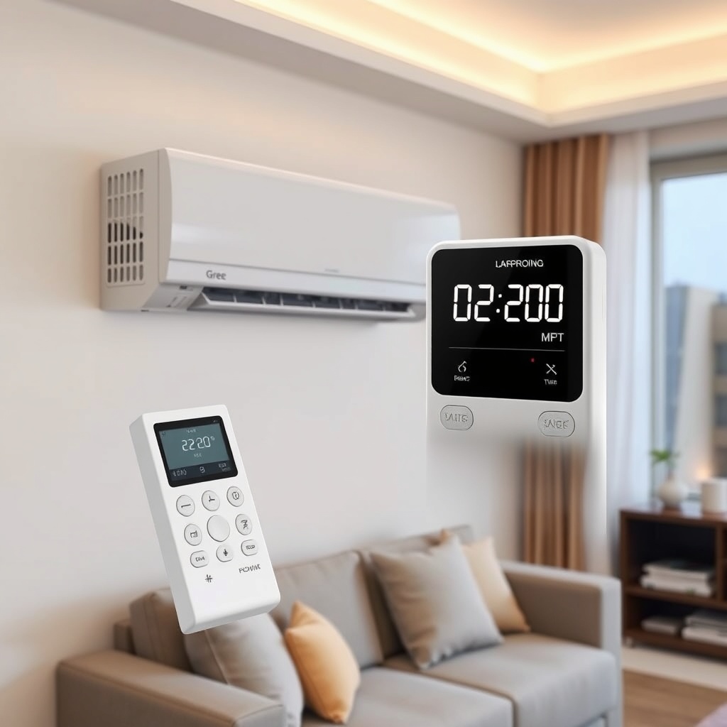 A clean photorealistic photo of a white Gree GWH09AAA-K3NNA2A indoor unit on a wall