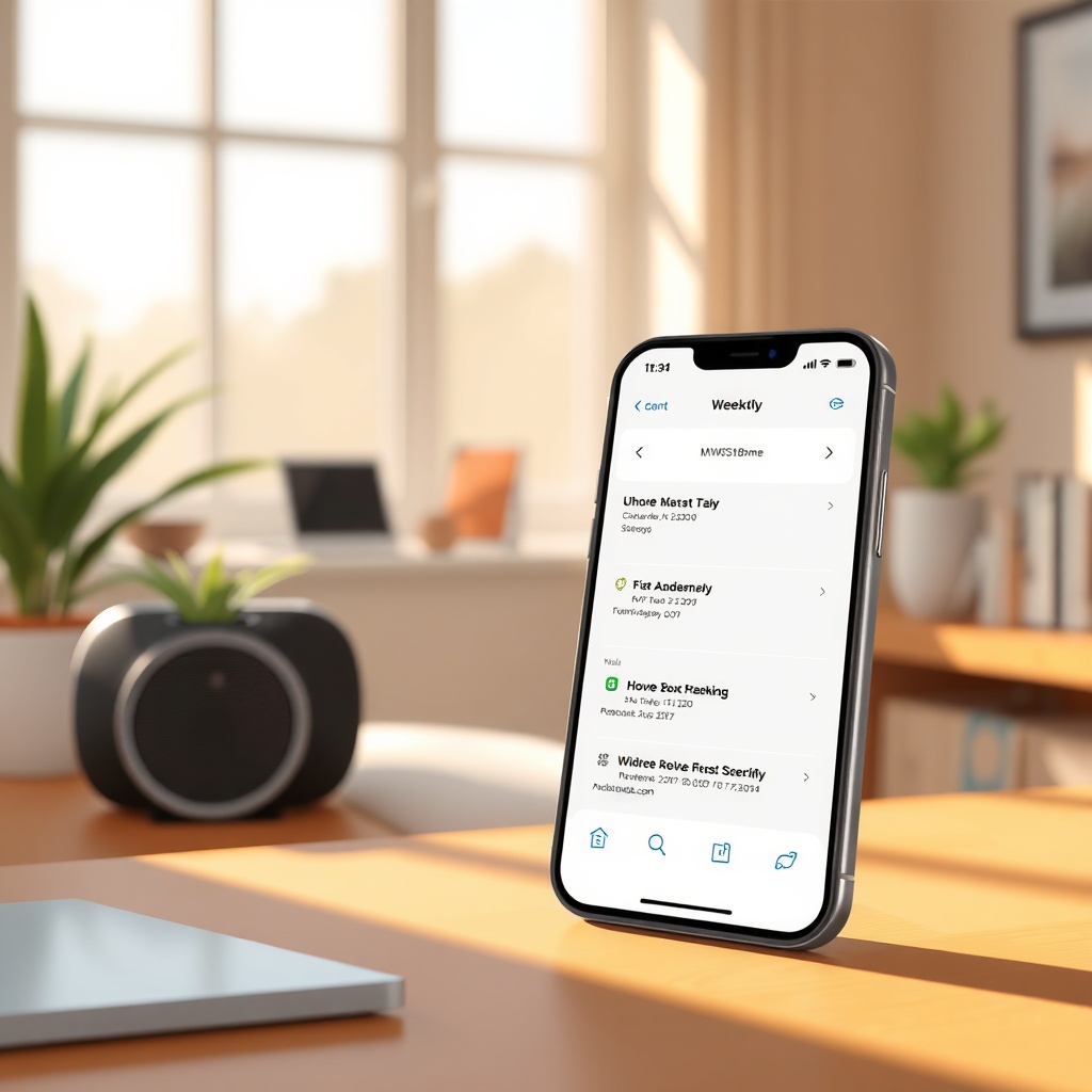 A clean photorealistic illustration of a smartphone displaying a weekly schedule in the MS