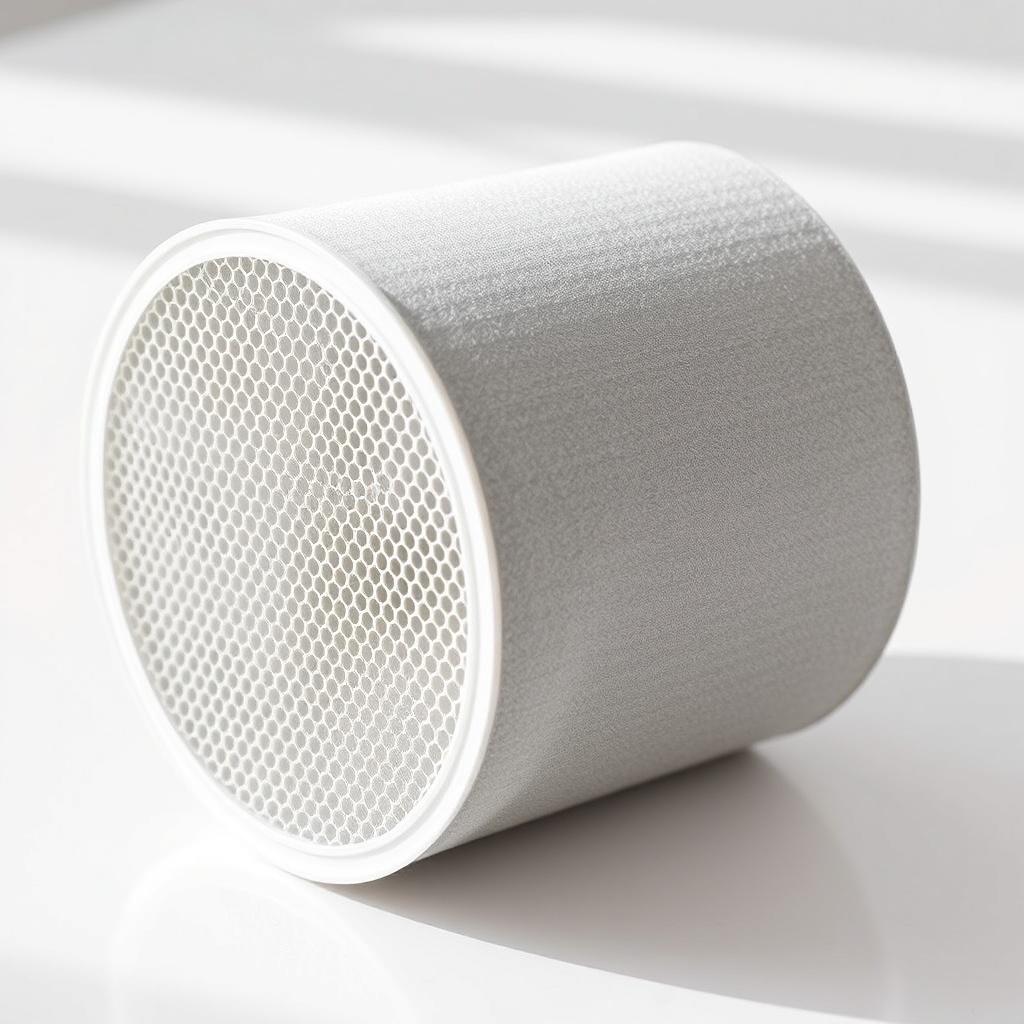 Close-up photorealistic photo of the air filter of a Midea MAW05M1BWT