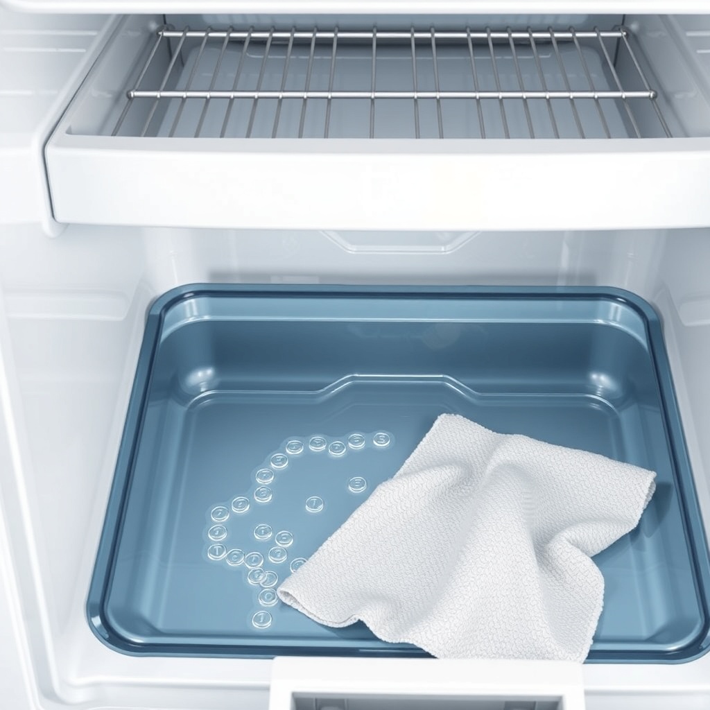 Detailed photorealistic illustration of the internal condense water tray of a Midea MAW05M