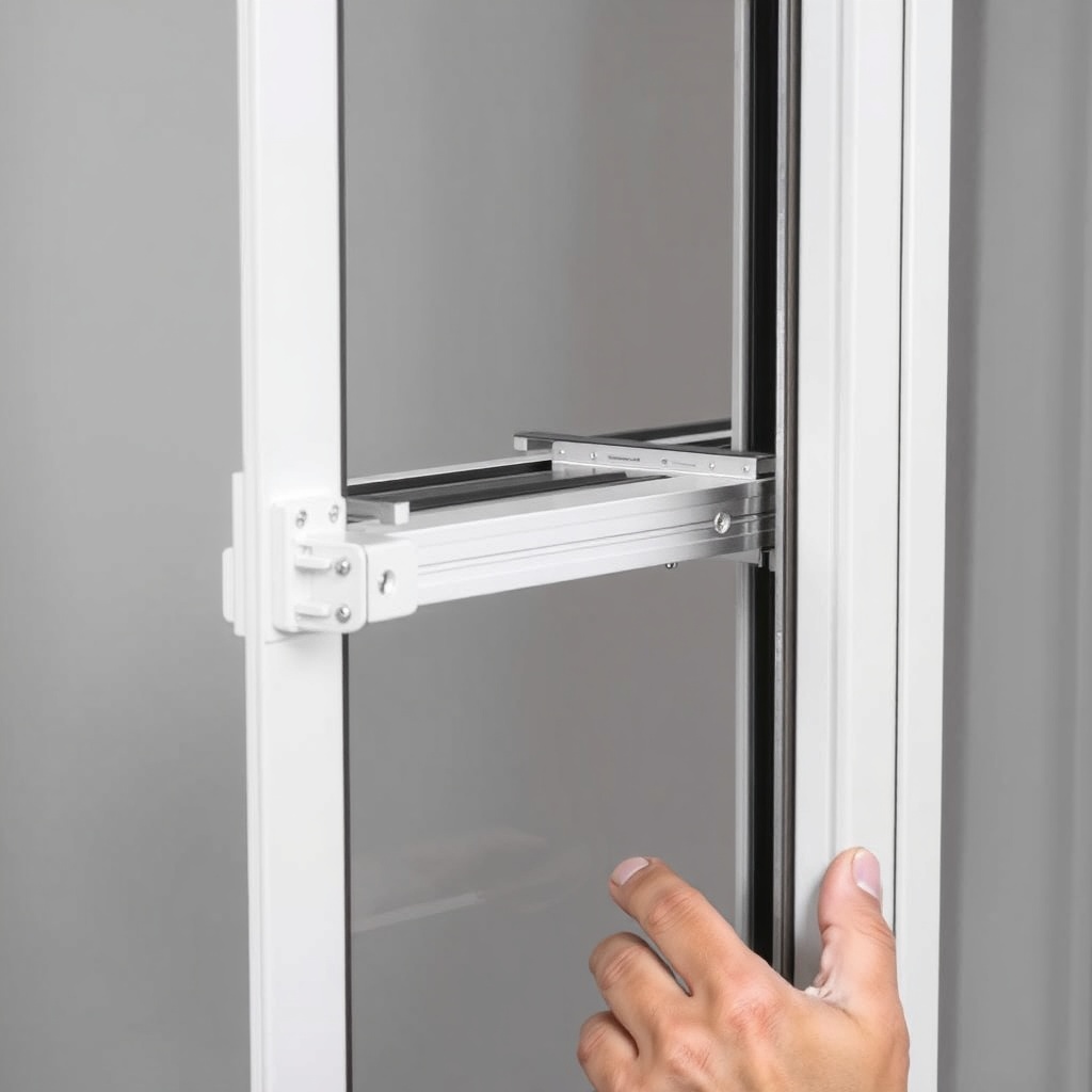 A close-up of the window frame with the Midea MAW05M1BWT partially inserted
