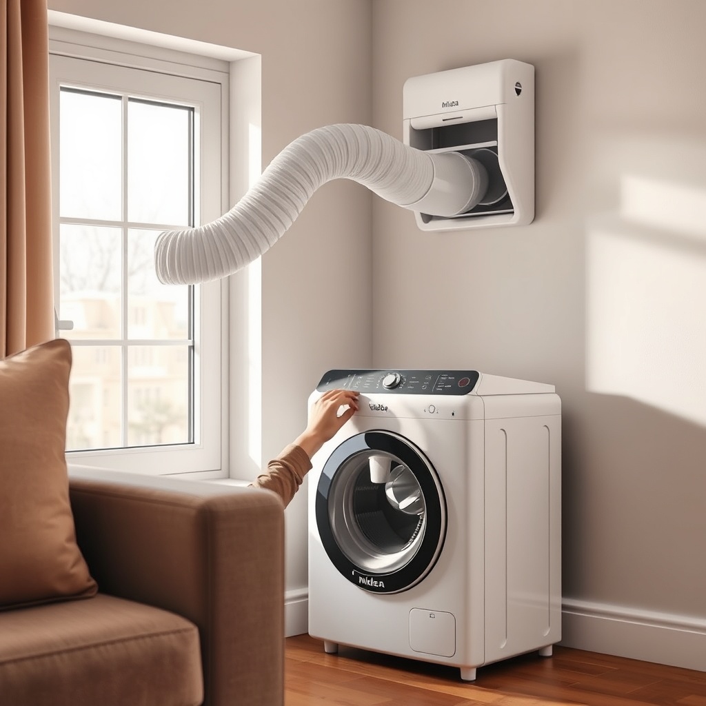 A clean photorealistic photo of a Midea MAW05M1BWT placed in a living room corner